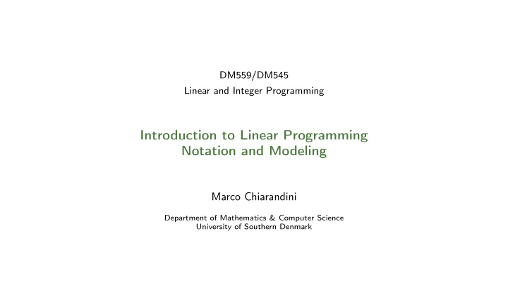 introduction to linear programming notation and modeling