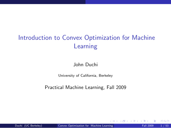 introduction to convex optimization for machine learning