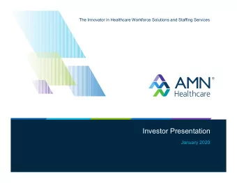 Investor Presentation  January 2020  Forward-Looking Statements  This investor presentation