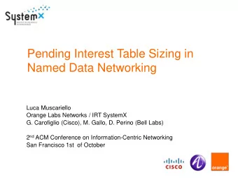 Pending Interest Table Sizing in  Named Data Networking  Luca Muscariello  Orange Labs Networks /