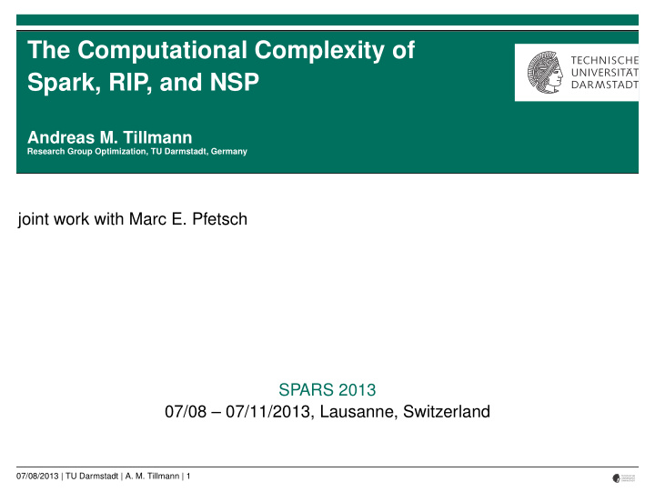 the computational complexity of spark rip and nsp