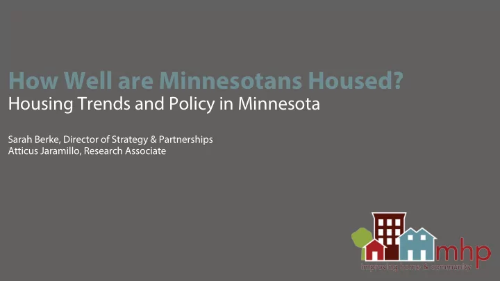 how well are minnesotans housed