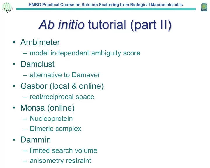 ab initio tutorial part ii
