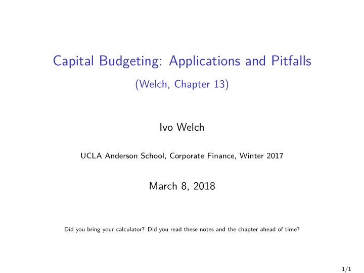 capital budgeting applications and pitfalls