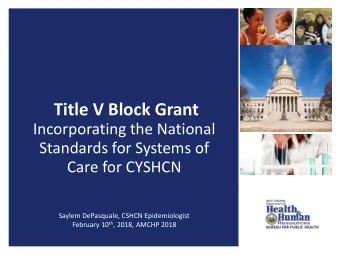 Title V Block Grant  Incorporating the National  Standards for Systems of  Care for CYSHCN  Saylem