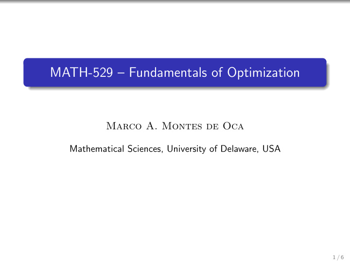 math 529 fundamentals of optimization