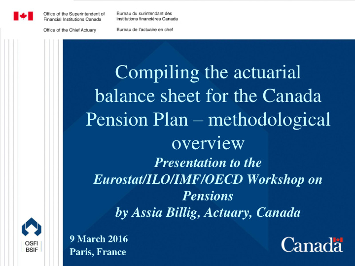 compiling the actuarial balance sheet for the canada