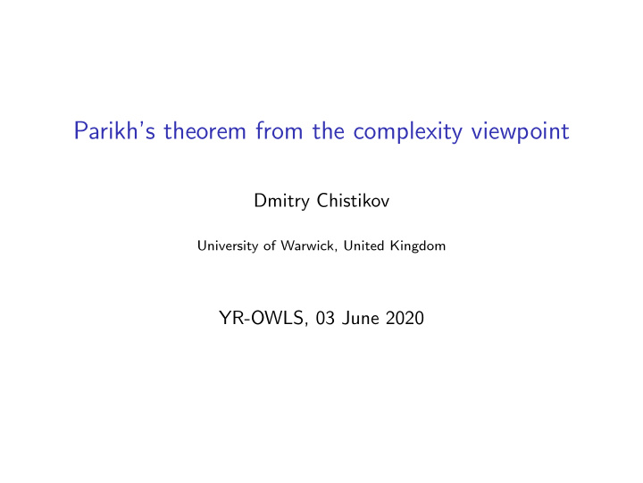 parikh s theorem from the complexity viewpoint