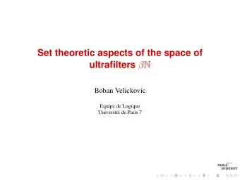 Set theoretic aspects of the space of ultrafilters  N  Boban Velickovic  Equipe de Logique