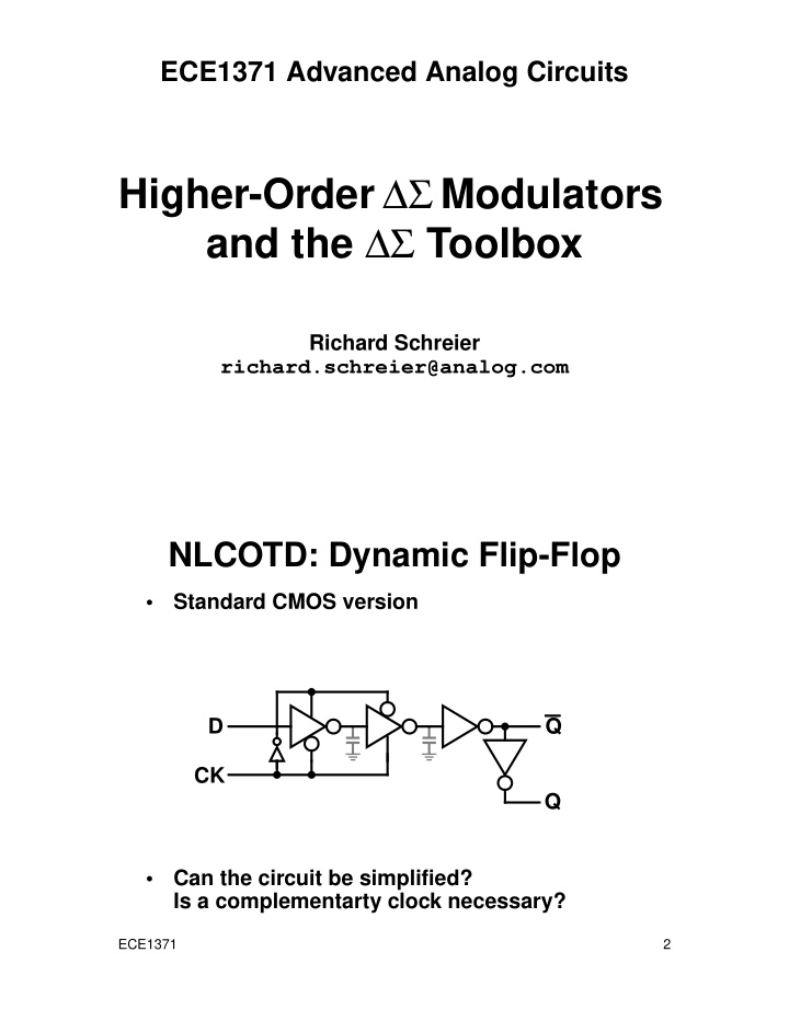 higher order modulators and the toolbox