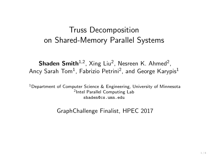 truss decomposition on shared memory parallel systems