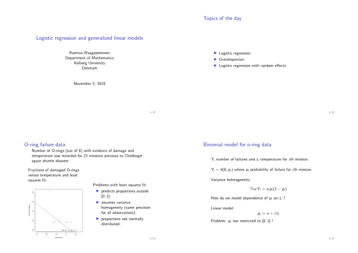 topics of the day logistic regression and generalized