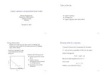 Topics of the day  Logistic regression and generalized linear models  Rasmus Waagepetersen