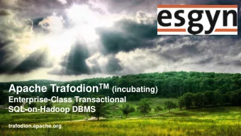 Brief Bio Rohit Jain is the CTO at Esgyn working on Apache Trafodion TM ,  currently in incubation.