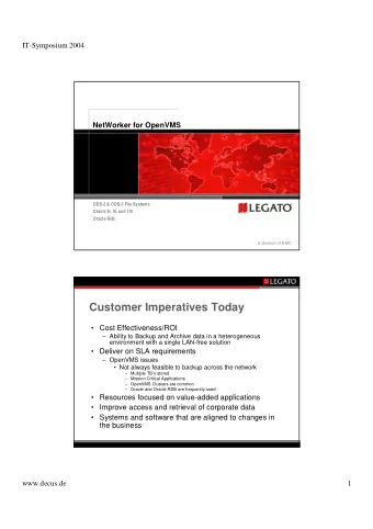 Customer Imperatives Today   Cost Effectiveness/ROI   Ability to Backup and Archive data in a