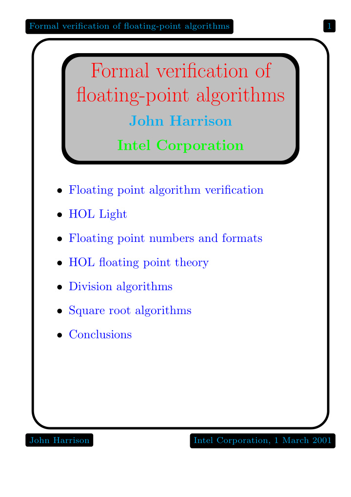 formal verification of floating point algorithms