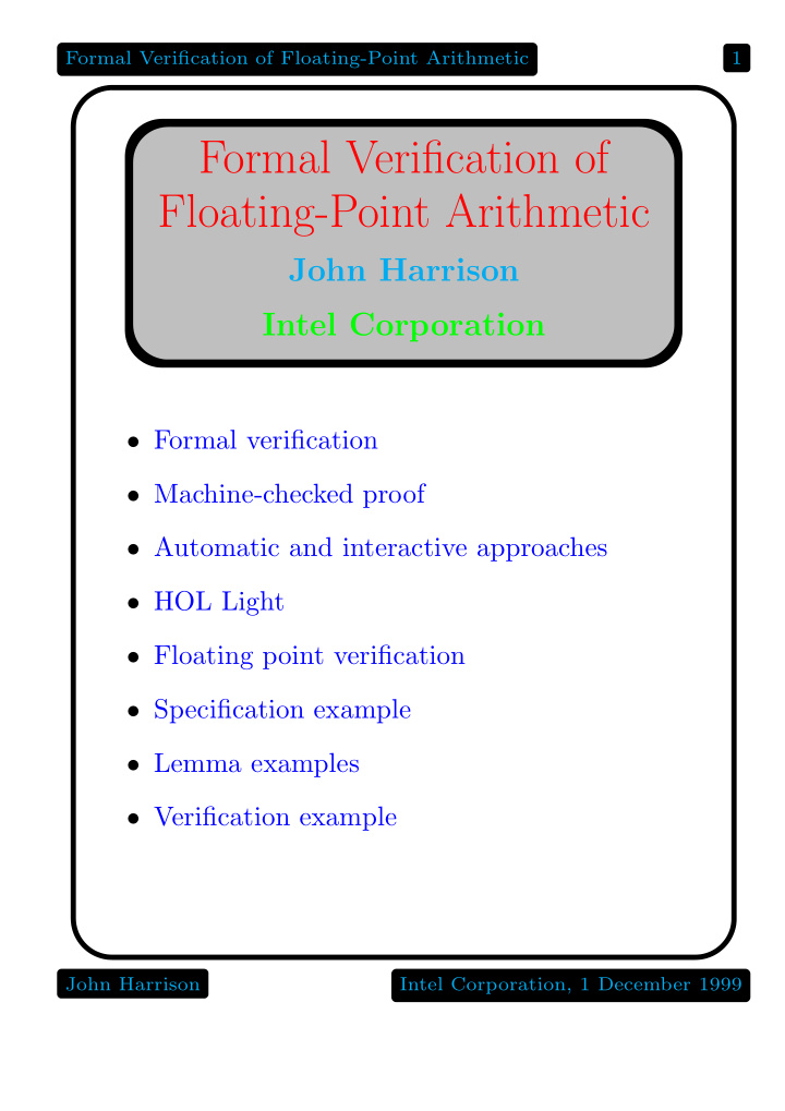formal verification of floating point arithmetic