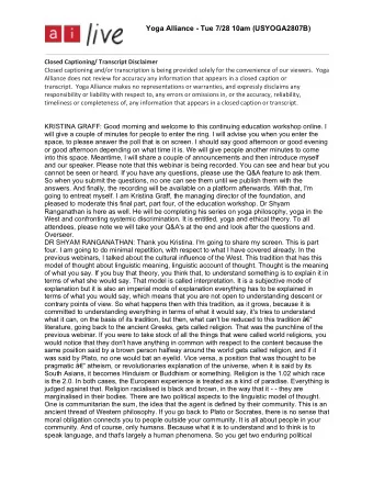 Yoga Alliance - Tue 7/28 10am (USYOGA2807B) Closed Captioning/ Transcript Disclaimer  Closed