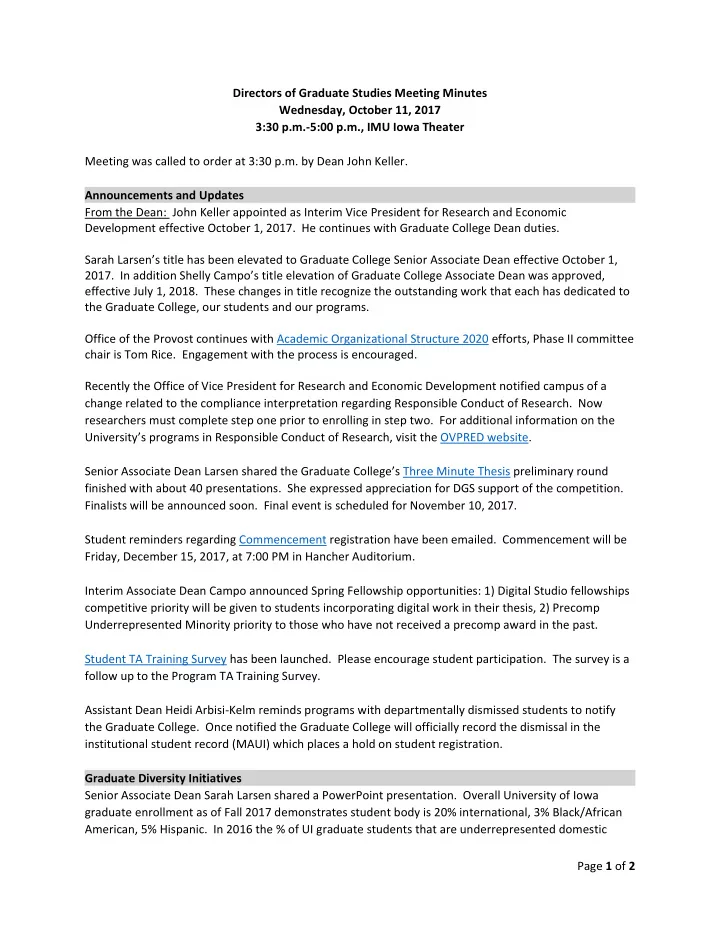 directors of graduate studies meeting minutes wednesday