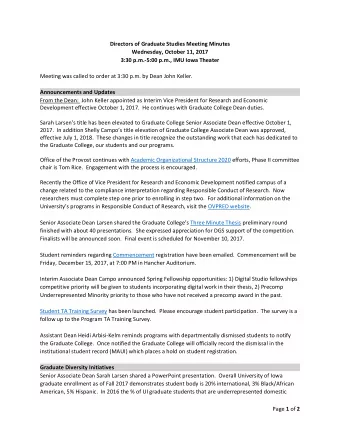 Directors of Graduate Studies Meeting Minutes  Wednesday, October 11, 2017  3:30 p.m.-5:00 p.m.,