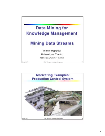 Data Mining for  Knowledge Management  Mining Data Streams  Themis Palpanas  University of Trento