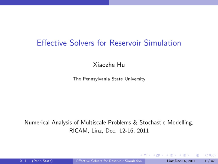 effective solvers for reservoir simulation