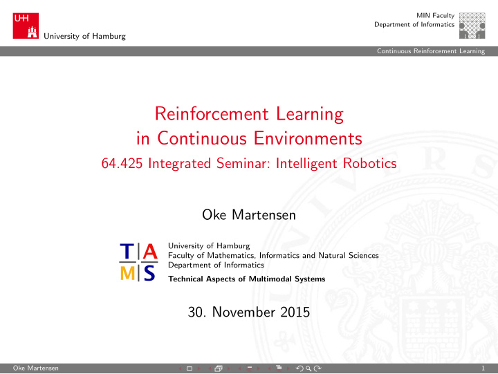 reinforcement learning in continuous environments