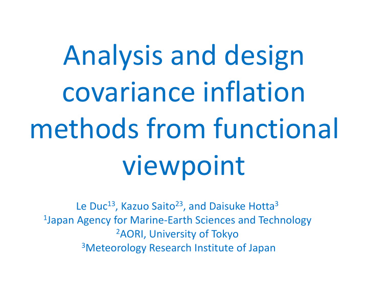 analysis and design covariance inflation methods from