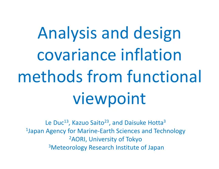 analysis and design covariance inflation methods from
