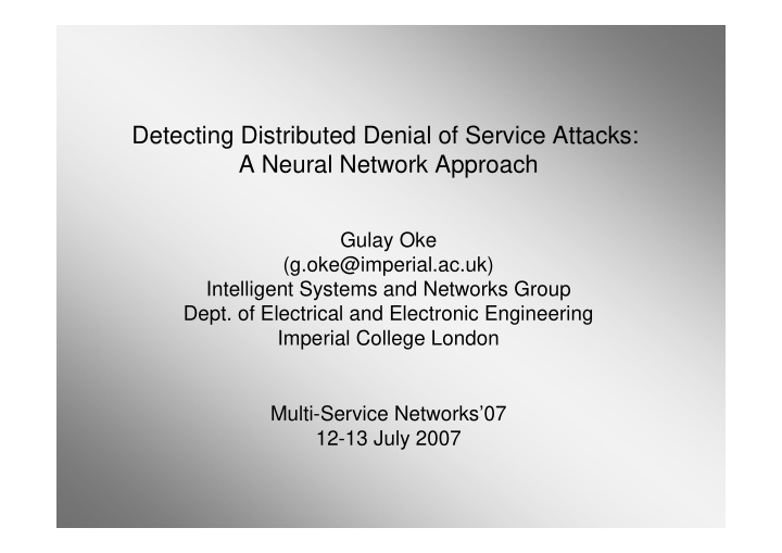 detecting distributed denial of service attacks a neural