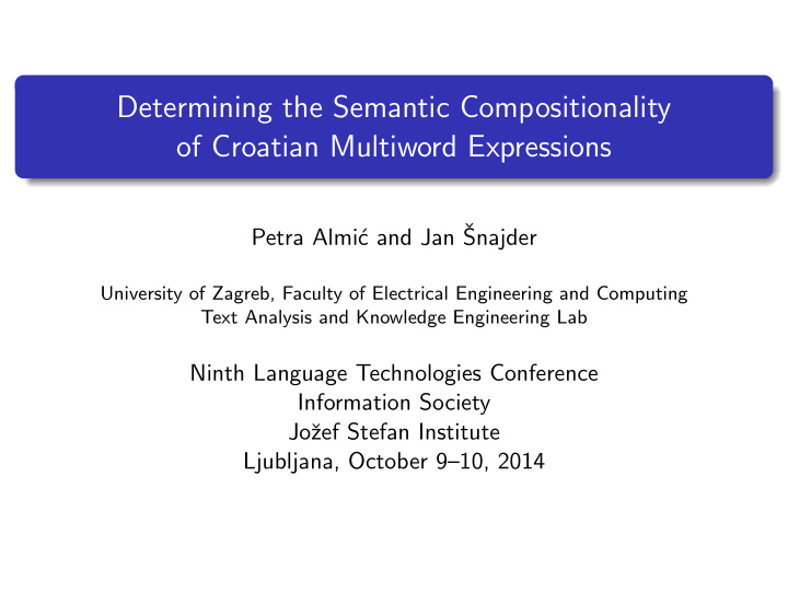 determining the semantic compositionality of croatian