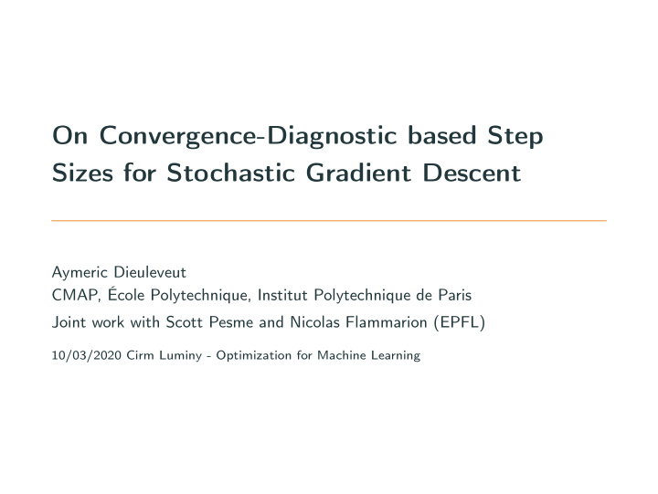 on convergence diagnostic based step sizes for stochastic