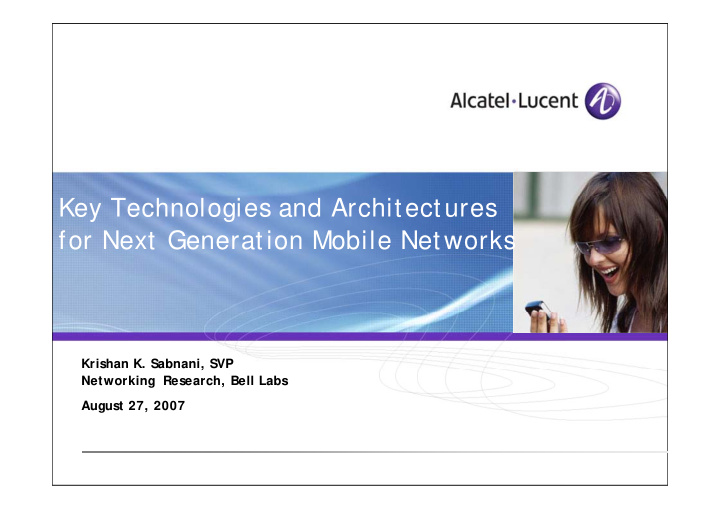 key technologies and architectures h l d a h for next