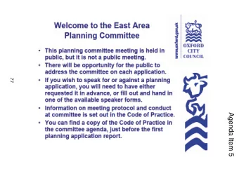 OXFORD CITY COUNCIL  WELCOME TO  77  East Area Planning  Committee 6 th July 2011  Agenda Item 5