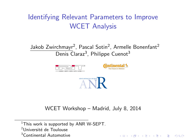 identifying relevant parameters to improve wcet analysis
