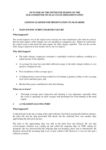 OUTCOME OF THE FIFTEENTH SESSION OF THE  SUB-COMMITTEE ON FLAG STATE IMPLEMENTATION  LESSONS