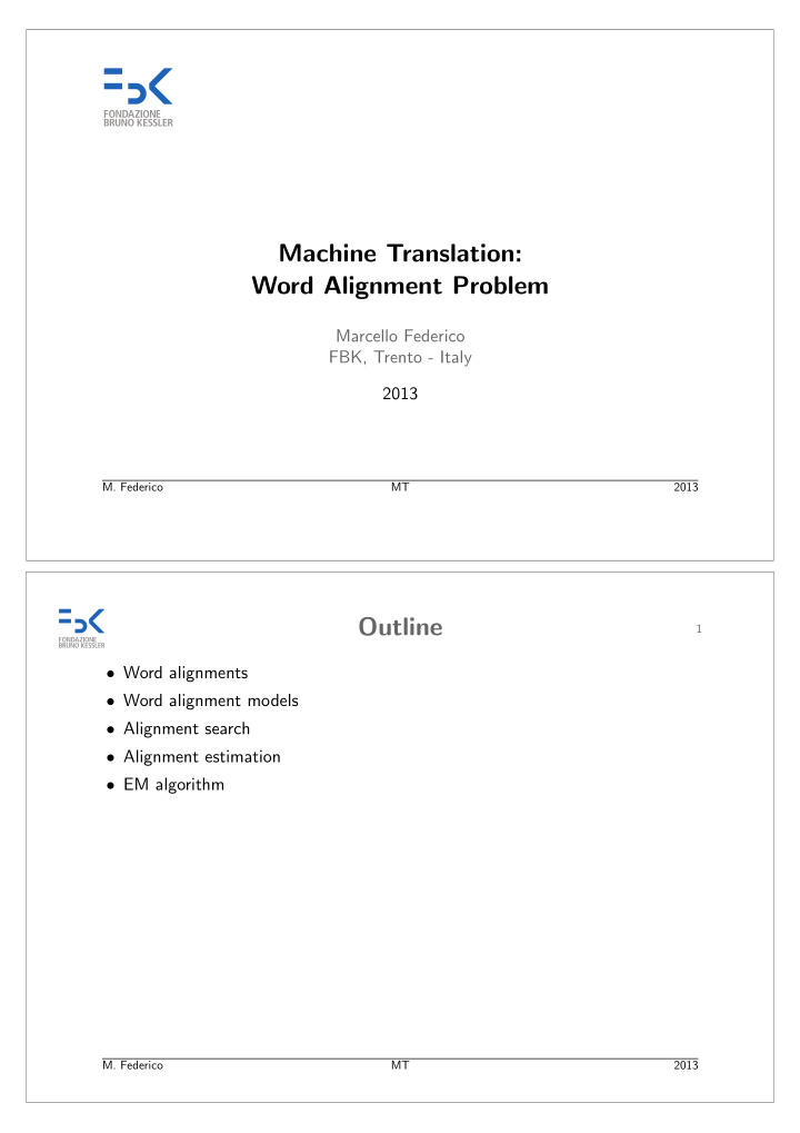 machine translation word alignment problem