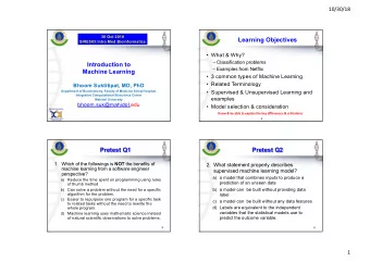 Learning Objectives  SIRE503:Intro Med Bioinformatics   What &amp; Why?   Classification