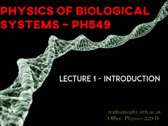 Reference Books  Topic  Lectures Introduction  Numbers and scales  2  Diffusion and drift, FRAP,
