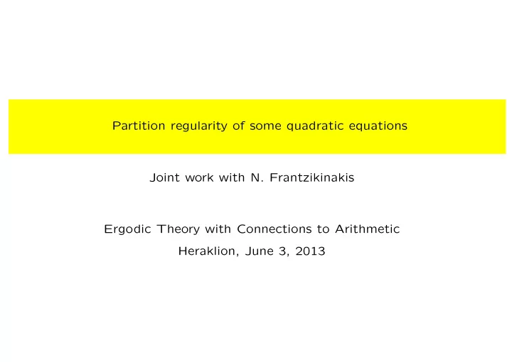 partition regularity of some quadratic equations joint