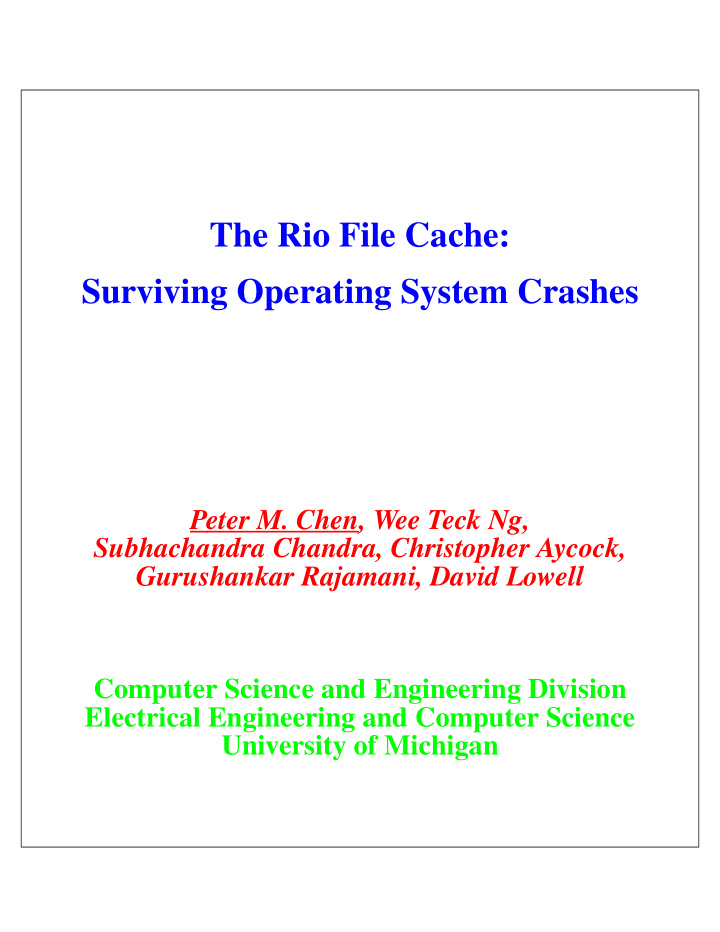 the rio file cache surviving operating system crashes