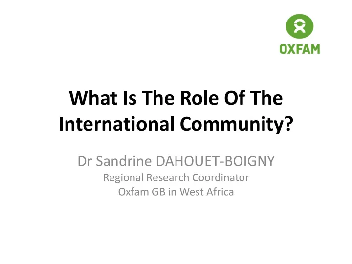 what is the role of the international community