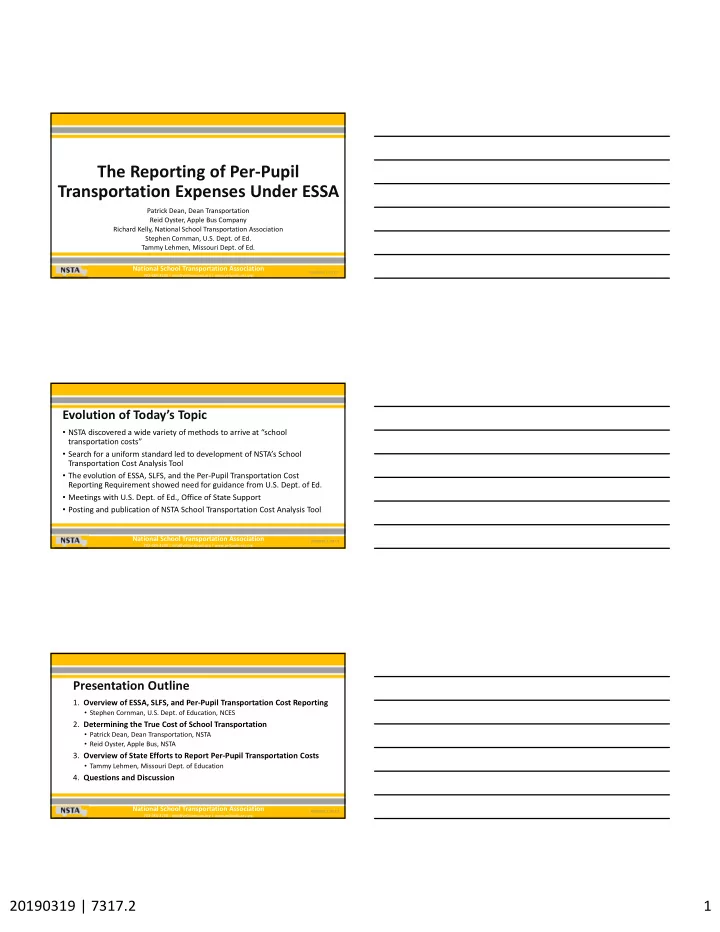 the reporting of per pupil transportation expenses under