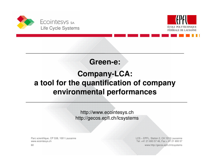 green e company lca a tool for the quantification of