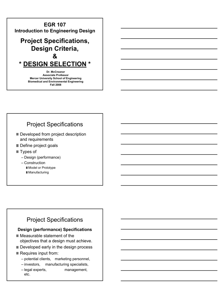 project specifications design criteria design selection