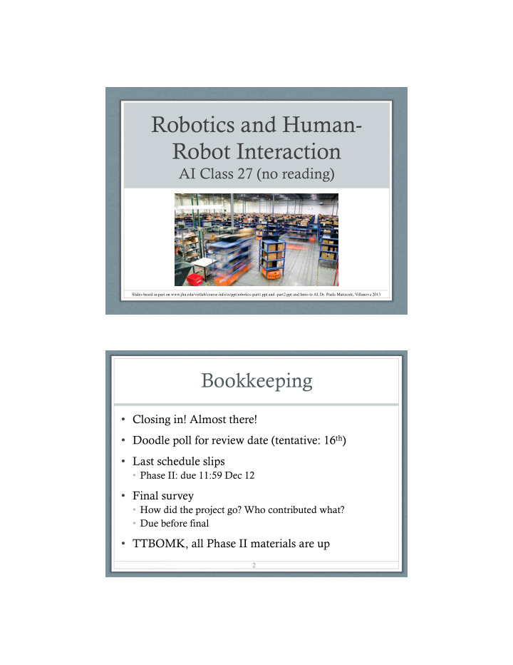 robotics and human robot interaction ai class 27 no