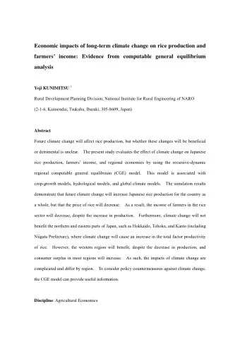 Economic impacts of long-term climate change on rice production and  farmers income: Evidence