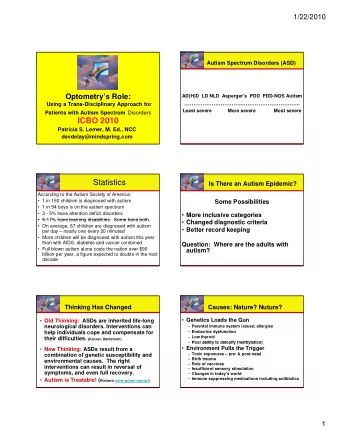 ICBO 2010  Patricia S. Lemer, M. Ed., NCC  devdelay@mindspring.com  Statistics  Is There an Autism
