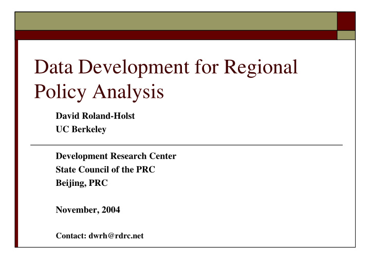 data development for regional policy analysis