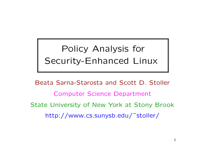 policy analysis for security enhanced linux